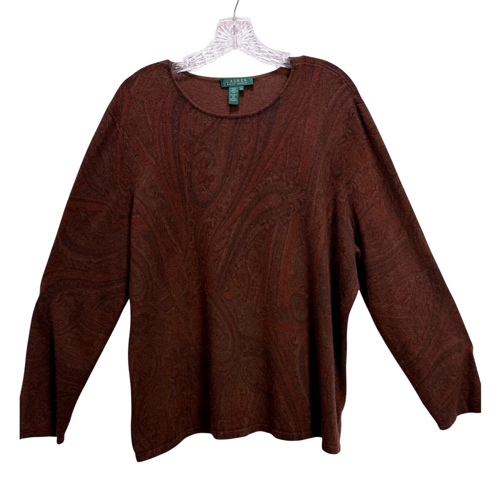 Lauren Ralph Lauren Sweater Brown Paisley EUC Silk Cashmere Paisley Fall Lux 3X